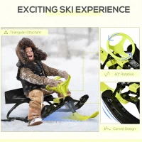 Outsunny Kids Snow Sled, Ski Sled Slider Board,  Racer Snowmobile, with Foot Break, Pull Rope, Steering Wheel, for Downhill and Uphill, Age 5 & up, Gift for Boys & Girls(m-4)