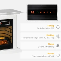 HOMCOM 31" Electric Fireplace with Dimmable Flame Effect and Mantel, Freestanding Space Heater with Log Hearth and Remote Control, 1400W, White(m-7)