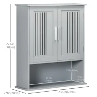 kleankin Modern Bathroom Cabinet, Wall Mounted Medicine Cabinet, Storage Organizer with 2 Door Cabinet and Shelf, Grey(m-3)