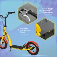 Aosom Kids Kick Scooter Adjustable Height, Front Rear Dual Brakes, 12-Inch Inflatable Rubber Wheels, for 5+ Years, Yellow(m-5)