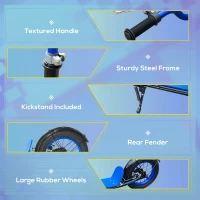 Aosom Kids Kick Scooter Adjustable Height, Front Rear Dual Brakes, 12-Inch Inflatable Rubber Wheels, for 5+ Years, Blue(m-7)