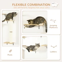 PawHut 6PCs Cat Wall Shelves Pet Wall-mounted Climbing Shelf Set with Scratching Posts Jumping Platforms Ladder Oak(m-5)