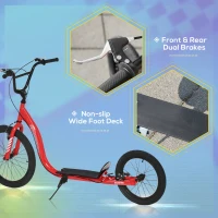 Aosom Youth Scooter Adjustable Height, Front Rear Dual Brakes, Inflatable Wheels 20-Inch 16-Inch, for 10+ Years, Red(m-5)