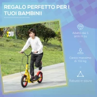 Aosom Kids Kick Scooter Adjustable Height, Front Rear Dual Brakes, 12-Inch Inflatable Rubber Wheels, for 5+ Years, Yellow(m-6)