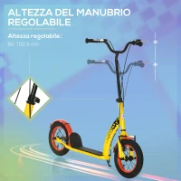 Aosom Kids Kick Scooter Adjustable Height, Front Rear Dual Brakes, 12-Inch Inflatable Rubber Wheels, for 5+ Years, Yellow(m-4)