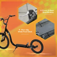 Aosom Youth Scooter Adjustable Height, Front Rear Dual Brakes, Inflatable Wheels 20-Inch 16-Inch, for 10+ Years, Black(m-5)