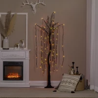 HOMCOM 5 ft Artificial Willow Tree Light with Pre-Lit LED Light for Home Party, Indoor and Covered Outdoor Use(m-1)