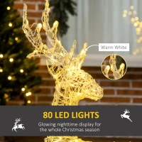 Outsunny Lighted Reindeer Christmas Decoration, Outdoor Light Up Deer Xmas Decor with 80 LED Lights and 4 Ground Stakes, White(m-5)