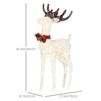 Outsunny Light Up Reindeer Christmas Decoration, Outdoor Lighted Deer Xmas Decor with 100 LED Lights and 4 Ground Stakes for Holiday, Lawn, Garden, Yard, White(m-3)