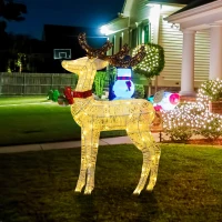 Outsunny Light Up Reindeer Christmas Decoration, Outdoor Lighted Deer Xmas Decor with 100 LED Lights and 4 Ground Stakes for Holiday, Lawn, Garden, Yard, White(m-1)