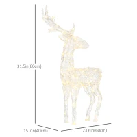 Outsunny Lighted Reindeer Christmas Decoration, Outdoor Light Up Deer Xmas Decor with 80 LED Lights and 4 Ground Stakes, White(m-3)