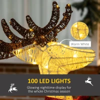 Outsunny Light Up Reindeer Christmas Decoration, Outdoor Lighted Deer Xmas Decor with 100 LED Lights and 4 Ground Stakes for Holiday, Lawn, Garden, Yard, White(m-5)