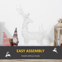 Outsunny Lighted Reindeer Christmas Decoration, Outdoor Light Up Deer Xmas Decor with 80 LED Lights and 4 Ground Stakes, White(m-6)