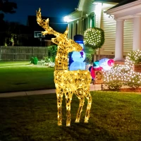 Outsunny Lighted Reindeer Christmas Decoration, Outdoor Light Up Deer Xmas Decor with 80 LED Lights and 4 Ground Stakes, White(m-1)