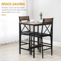 HOMCOM 3 Piece Bar Table and Chairs Set, Dining Table Set with PU Padded Stools and Steel Frame for Kitchen, Small Spaces, Brown(m-5)