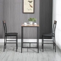 HOMCOM 3 Piece Bar Table and Chairs Set, Dining Table Set with PU Padded Stools and Steel Frame for Kitchen, Small Spaces, Brown(m-7)