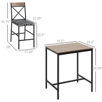 HOMCOM 3 Piece Bar Table and Chairs Set, Dining Table Set with PU Padded Stools and Steel Frame for Kitchen, Small Spaces, Brown(m-3)
