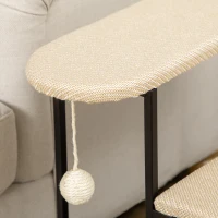 PawHut 20" 3 Steps Cat Stairs, Carpeted Ladder Ramp, Pet Steps with Scratching Board and Hanging Ball for Small Cats, Steel Frame, Cream White(m-7)