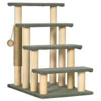 PawHut 4-Level Pet Dog Cat Stairs, 25" Cat Tree Tower with Sisal Scratching Posts and Ball Toy, Green(m-2)