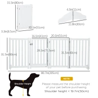 PawHut Foldable Dog Gate with Door, 4 Panels Freestanding Pet Gate with Support Feet Indoor Playpen for Medium Dogs and Below, White(m-3)
