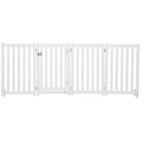 PawHut Foldable Dog Gate with Door, 4 Panels Freestanding Pet Gate with Support Feet Indoor Playpen for Medium Dogs and Below, White(m-2)