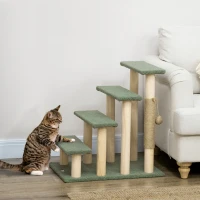 PawHut 4-Level Pet Dog Cat Stairs, 25" Cat Tree Tower with Sisal Scratching Posts and Ball Toy, Green(m-1)