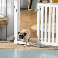 PawHut Foldable Dog Gate with Door, 4 Panels Freestanding Pet Gate with Support Feet Indoor Playpen for Medium Dogs and Below, White(m-9)