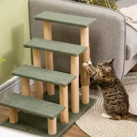 PawHut 4-Level Pet Dog Cat Stairs, 25" Cat Tree Tower with Sisal Scratching Posts and Ball Toy, Green(m-9)