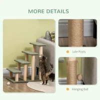PawHut 4-Level Pet Dog Cat Stairs, 25" Cat Tree Tower with Sisal Scratching Posts and Ball Toy, Green(m-5)