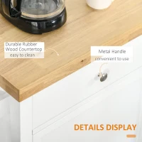 HOMCOM Utility Kitchen Cart, Rolling Kitchen Island with Smooth Rubberwood Top, Narrow Butcher Block Surface on Wheels with Storage Drawer & Cabinet, White(m-6)