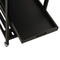 HOMCOM Pine 3-Tier Multifunction Kitchen Rolling Island Cart with Open Storage Shelves, Wine Rack & Stainless Steel Top(m-14)