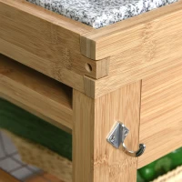 HOMCOM Bamboo Rolling Kitchen Island on Wheels Storage Cart with Granite Top, a Slide-Out Basket & Wine Storage Rack(m-14)