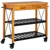 HOMCOM 46" Kitchen Island Cart Rolling Utility Cart with 2 Drawers, Open Storage Shelves & Handle Racks(m-15)