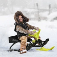 Outsunny Kids Snow Sled, Ski Sled Slider Board,  Racer Snowmobile, with Foot Break, Pull Rope, Steering Wheel, for Downhill and Uphill, Age 5 & up, Gift for Boys & Girls(m-1)