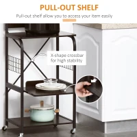 HOMCOM Kitchen Cart Rolling Microwave Stand Utility Baker's Rack Cart 4-Tier Storage Shelf on Wheels with Side Wire Grids, Black(m-5)