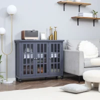 HOMCOM Sideboard, Buffet Cabinet with 3 Tempered Glass Doors, Stripe Pattern and Adjustable Storage Shelf, Credenza, Gray(m-2)