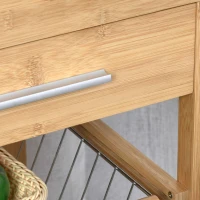 HOMCOM Bamboo Rolling Kitchen Island on Wheels Storage Cart with Granite Top, a Slide-Out Basket & Wine Storage Rack(m-15)