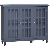 HOMCOM Sideboard, Buffet Cabinet with 3 Tempered Glass Doors, Stripe Pattern and Adjustable Storage Shelf, Credenza, Gray(m-10)