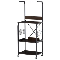 HOMCOM Kitchen Cart Rolling Microwave Stand Utility Baker's Rack Cart 4-Tier Storage Shelf on Wheels with Side Wire Grids, Black(m-11)