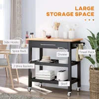 HOMCOM Rolling Mobile Kitchen Island Cart with Granite & Bamboo Countertop, Knife Rack, Integrated Spice Rack & Storage Drawer(m-4)