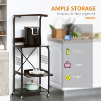 HOMCOM Kitchen Cart Rolling Microwave Stand Utility Baker's Rack Cart 4-Tier Storage Shelf on Wheels with Side Wire Grids, Black(m-4)