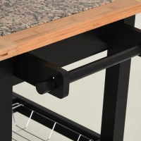 HOMCOM Rolling Mobile Kitchen Island Cart with Granite & Bamboo Countertop, Knife Rack, Integrated Spice Rack & Storage Drawer(m-12)