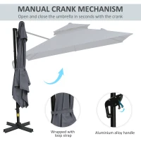 Outsunny 10ft Offset Patio Umbrella with Base, Double Top Hanging Aluminum Cantilever Umbrella with 360-degree Rotation, Easy Tilt, 8 Ribs, Crank, Cross Base, Cover, Strap, Dark Gray(m-7)