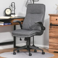 Vinsetto Ergonomic Office Chair Swivel High Back Computer Desk Chair with Adjustable Height Flip-Up Armrest, Comfy Thick Padded Cushions, Wheels, Grey(m-13)