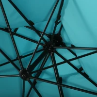 Outsunny 10ft Offset Patio Umbrella with Base, Double Top Hanging Aluminum Cantilever Umbrella with 360-degree Rotation, Easy Tilt, 8 Ribs, Crank, Cross Base, Cover, Strap, Light Blue(m-8)