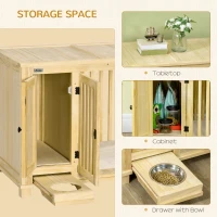 PawHut Wooden Dog Crate Furniture with Drawer Bowl Storage, Dog Kennel End Table with Cushion for Small Dogs Indoor Use, Natural(m-6)