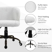 HOMCOM Faux Fur Home Office Chair, Accent Swivel Desk Chair, Makeup Vanity Seat with Adjustable Height, White(m-7)
