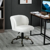 HOMCOM Faux Fur Home Office Chair, Accent Swivel Desk Chair, Makeup Vanity Seat with Adjustable Height, White(m-2)