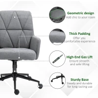 Vinsetto Office Chair Swivel Upholstered Task Chair with Double Thick Padded Backrest, Adjustable Height, Soft Cushioned Seat and 5 Wheels, Grey(m-8)