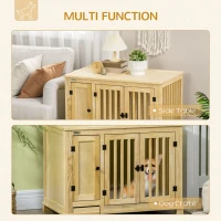 PawHut Wooden Dog Crate Furniture with Drawer Bowl Storage, Dog Kennel End Table with Cushion for Small Dogs Indoor Use, Natural(m-5)